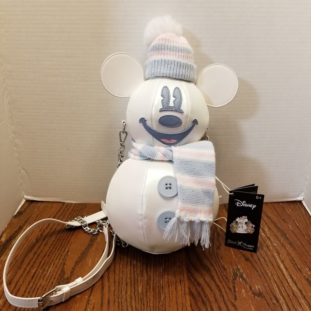NEW Disney Loungefly Mickey White and Blue Snowman Purse